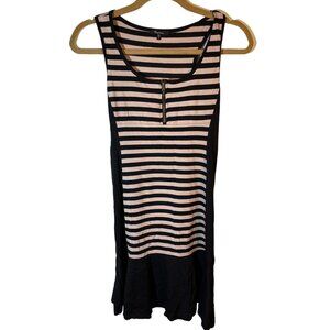 Momteau sleeveless dress striped ruffle black brown zip cotton blend small armpi